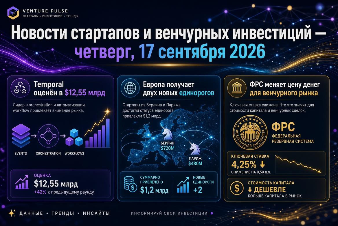 स्टार्टअप और उद्यम पूंजी निवेश की समाचार - 17 सितंबर 2026: टेम्पोरल $12.55 बिलियन में मूल्यांकित, यूरोप में दो नए यूनिकॉर्न, और फेडरल रिजर्व दर में बदलाव करता है।