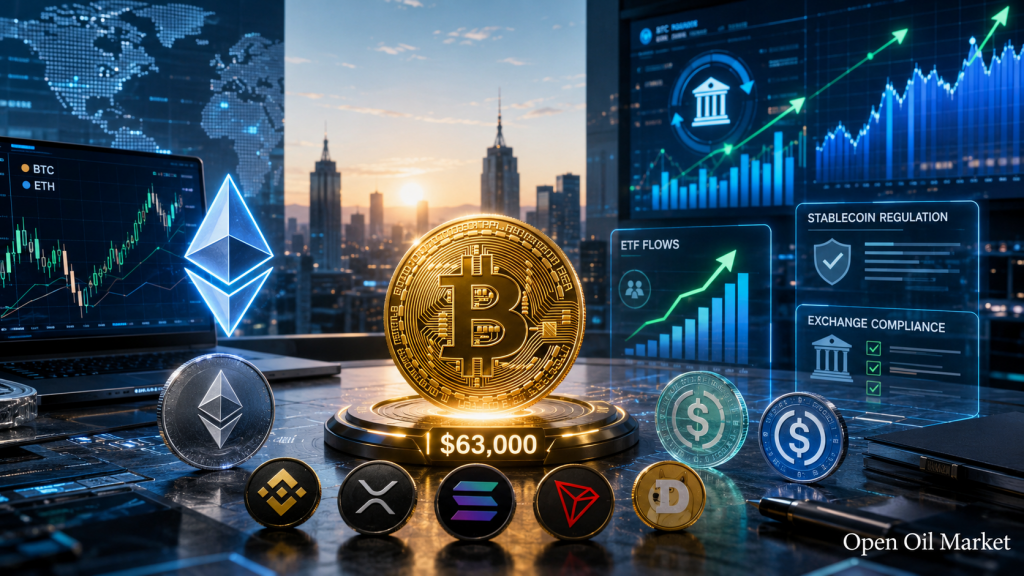 क्रिप्टोक्यूरेंसी बाजार 10 जुलाई 2026: Bitcoin लगभग $63,000, Ethereum, शीर्ष 10 क्रिप्टोक्यूरेंसी, ETF और स्टेबलकॉइन्स