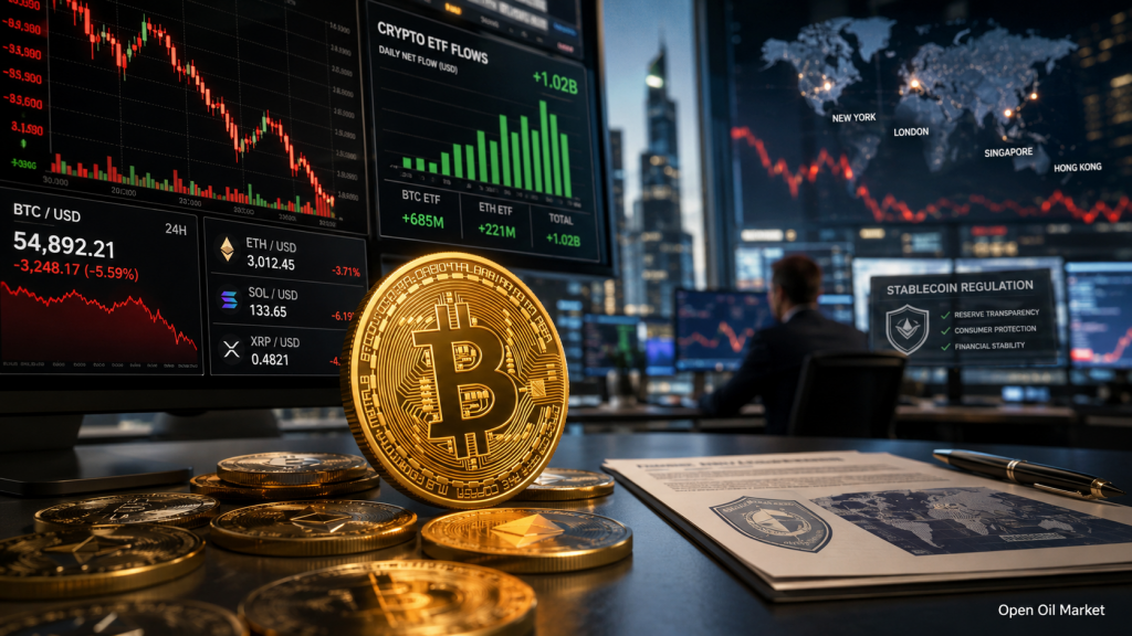 क्रिप्टोक्यूरेंसी बाजार 9 जुलाई 2026: Bitcoin के दबाव में, ETF में प्रवाह, Ethereum, Solana, XRP और स्थिर संकेन पर विनियमन